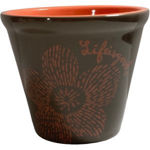 Life is Good Gray With Peach Floral Graphics Flower Planter 4" Tall, 5" Diameter